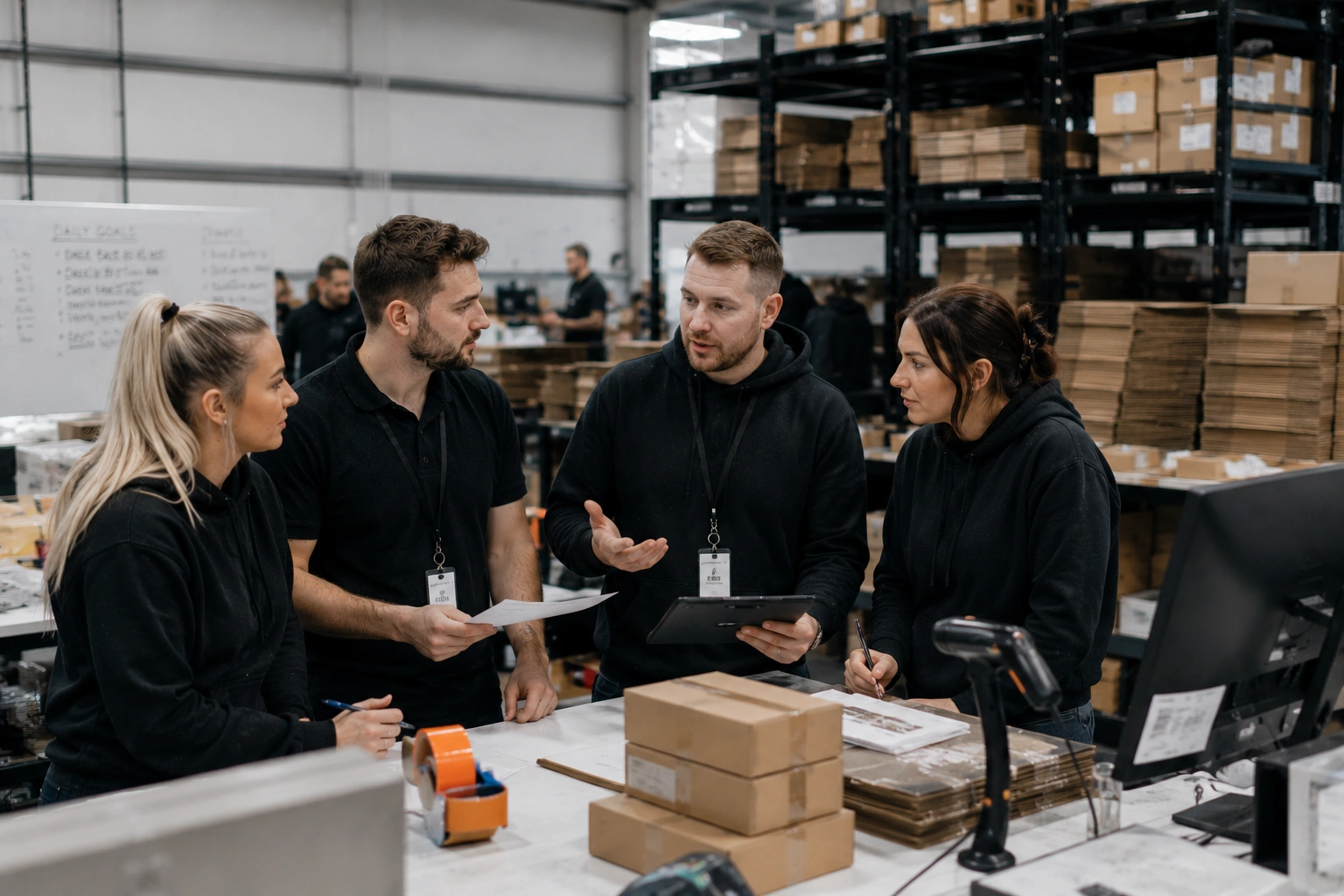 The Vape and Go team planning orders together at the Preston warehouse